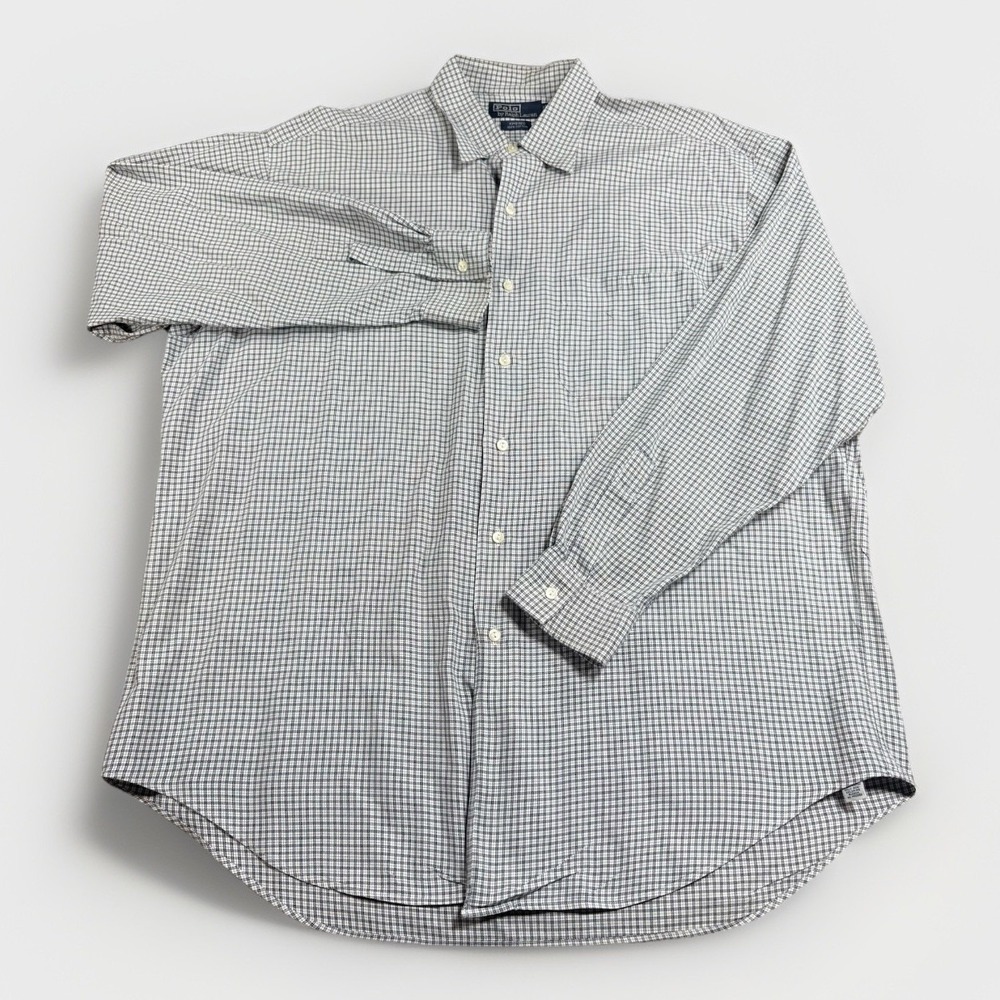 Polo Ralph‎ Lauren Shirt Men's Large White Black Plaid Kindred Cotton Classic